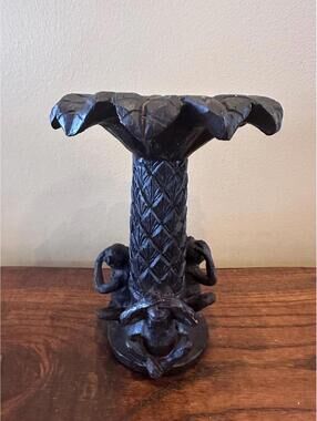 Three Wise Monkeys Black Candle Holder